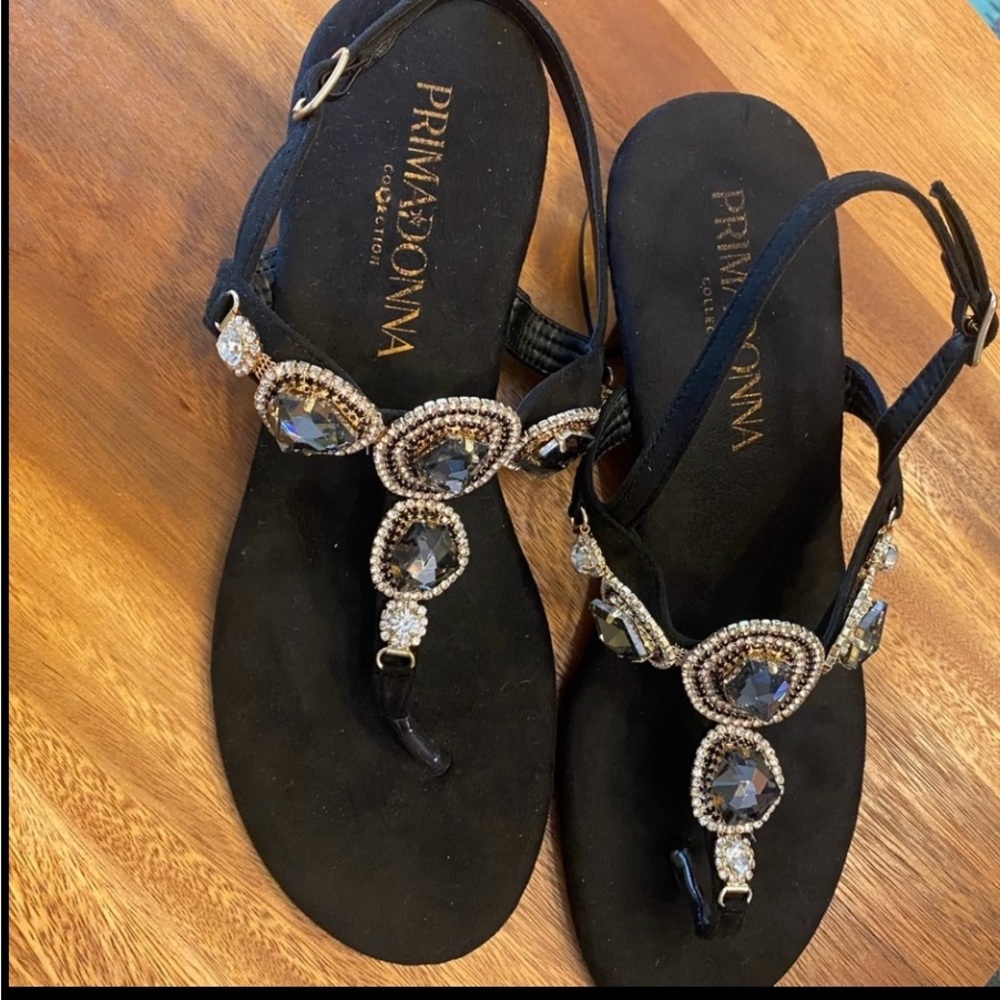 Prima Donna Bejeweled Black Italian Sandal Size 9 New